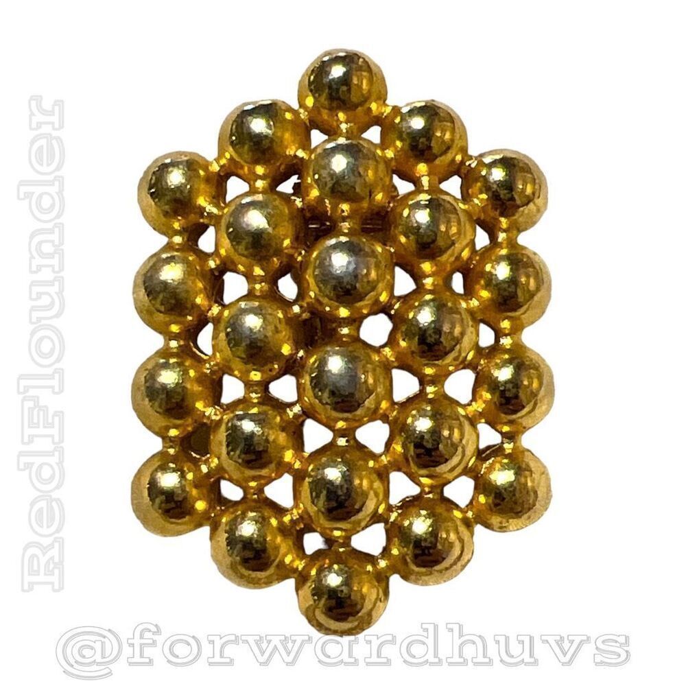 Large Gold Tone Honeycomb Clip-On Earrings - Shiny Statement Pieces